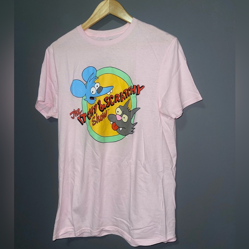 Pink tshirt of the Itchy and Scratchy show( The Simpsons)